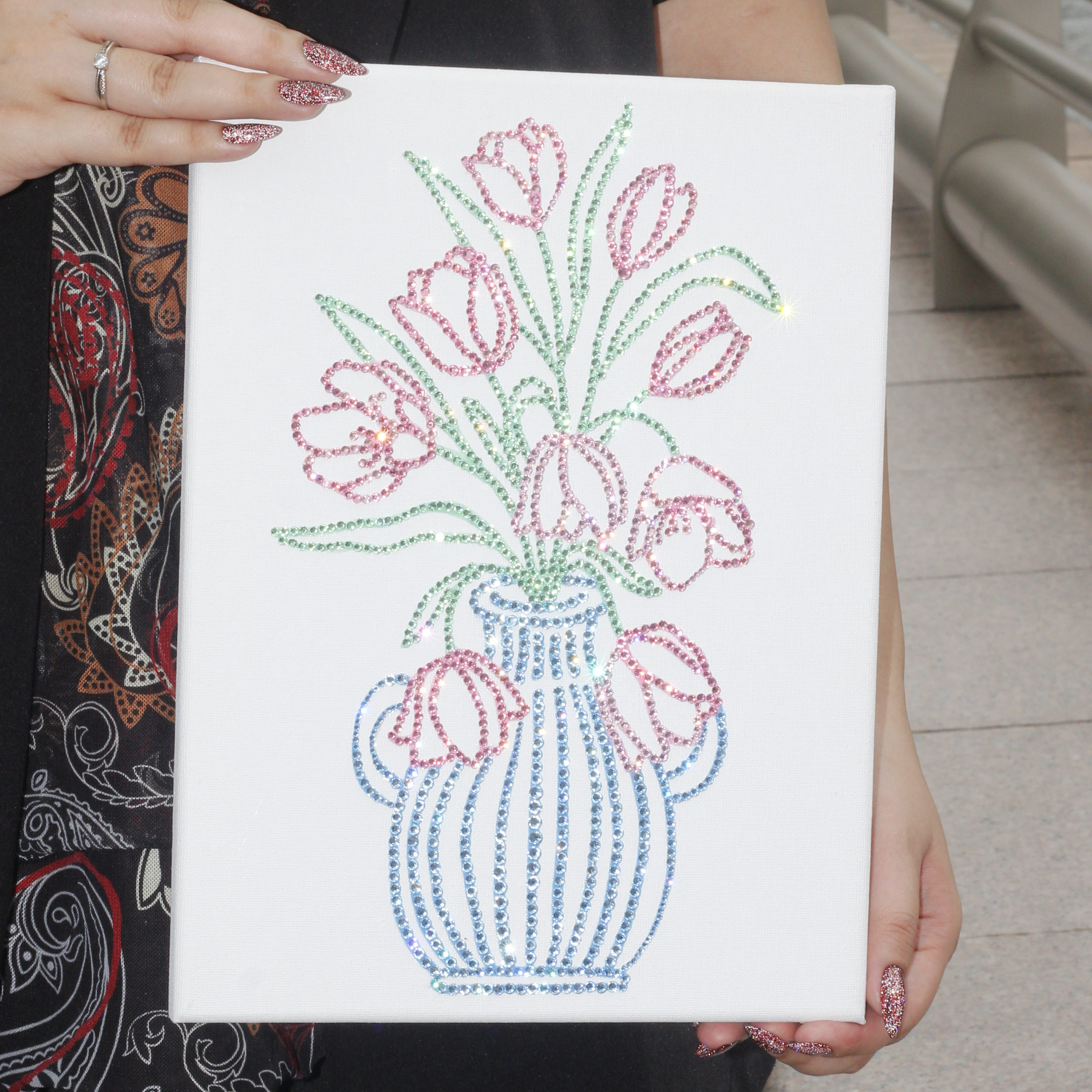 Pink Tulip Bouquet Premade Canvas