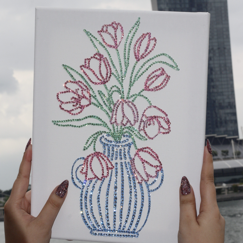Pink Tulip Bouquet Premade Canvas